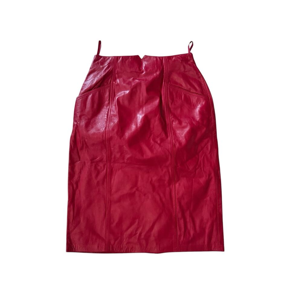 Vintage Suzelle Women's Red Genuine Leather Pencil Skirt High Waist Size 10